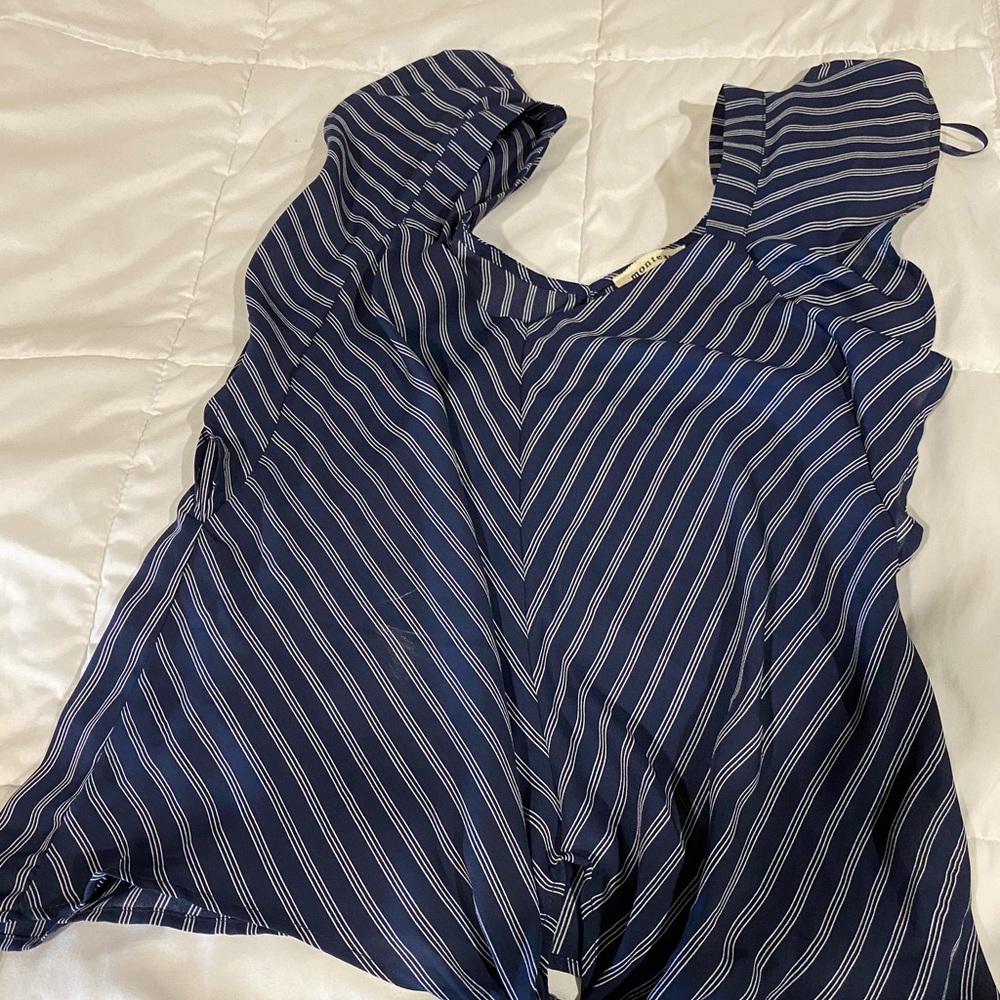 Navy blue and white blouse